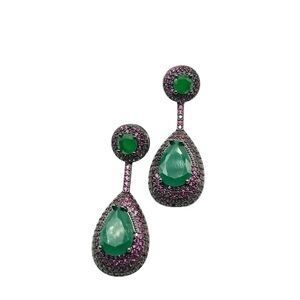 Elegant Green and Pink Drop Earrings Pave CZ Pave-New